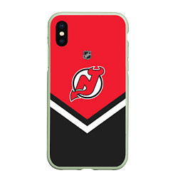 Чехол iPhone XS Max матовый NHL: New Jersey Devils, цвет: 3D-салатовый