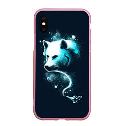 Чехол iPhone XS Max матовый Галактический волк, цвет: 3D-розовый