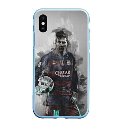 Чехол iPhone XS Max матовый Lionel Messi, цвет: 3D-голубой