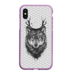 Чехол iPhone XS Max матовый Рогатый волк, цвет: 3D-фиолетовый