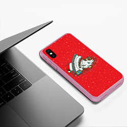 Чехол iPhone XS Max матовый Акула Дед Мороз, цвет: 3D-розовый — фото 2