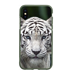 Чехол iPhone XS Max матовый Белый тигр, цвет: 3D-темно-зеленый
