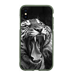 Чехол iPhone XS Max матовый Гнев тигра, цвет: 3D-темно-зеленый