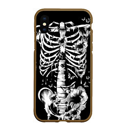 Чехол iPhone XS Max матовый Floral Skeleton, цвет: 3D-коричневый