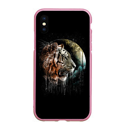 Чехол iPhone XS Max матовый Космический тигр, цвет: 3D-розовый