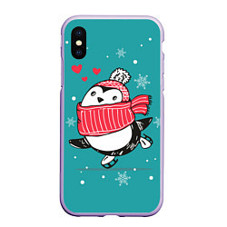 Чехол iPhone XS Max матовый Пингвинчик на коньках, цвет: 3D-светло-сиреневый