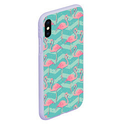 Чехол iPhone XS Max матовый Flamingo Pattern, цвет: 3D-светло-сиреневый — фото 2