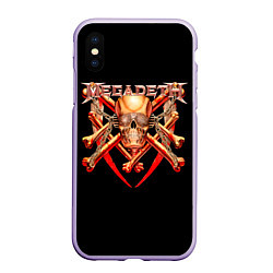 Чехол iPhone XS Max матовый Megadeth: Gold Skull, цвет: 3D-светло-сиреневый