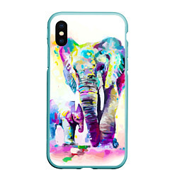 Чехол iPhone XS Max матовый Акварельные слоны, цвет: 3D-мятный