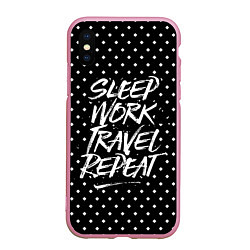 Чехол iPhone XS Max матовый Sleep Work Travel Repeat, цвет: 3D-розовый