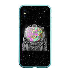 Чехол iPhone XS Max матовый Цветочный астонавт, цвет: 3D-мятный