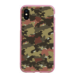 Чехол iPhone XS Max матовый Камуфляж: коричневый/хаки, цвет: 3D-розовый