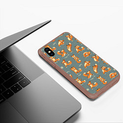 Чехол iPhone XS Max матовый Foxes Yoga, цвет: 3D-коричневый — фото 2