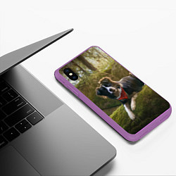 Чехол iPhone XS Max матовый Собачка на траве, цвет: 3D-фиолетовый — фото 2