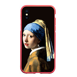 Чехол iPhone XS Max матовый Девушка с жемчужной сережкой, цвет: 3D-красный