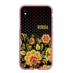 Чехол iPhone XS Max матовый Russia: black edition, цвет: 3D-розовый
