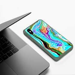 Чехол iPhone XS Max матовый Цветные разводы, цвет: 3D-темно-зеленый — фото 2