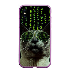 Чехол iPhone XS Max матовый Кот в матрице, цвет: 3D-фиолетовый