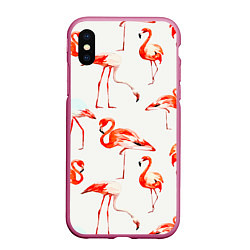 Чехол iPhone XS Max матовый Оранжевые фламинго, цвет: 3D-малиновый