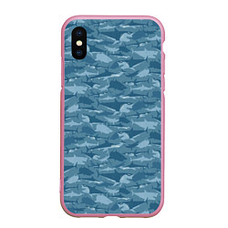 Чехол iPhone XS Max матовый Мир акул, цвет: 3D-розовый