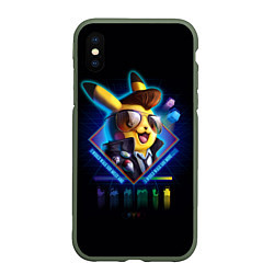 Чехол iPhone XS Max матовый Retro Pikachu, цвет: 3D-темно-зеленый