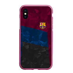 Чехол iPhone XS Max матовый FC Barcelona: Dark polygons, цвет: 3D-малиновый