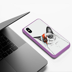 Чехол iPhone XS Max матовый David Bowie: Grumpy cat, цвет: 3D-фиолетовый — фото 2