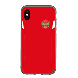 Чехол iPhone XS Max матовый Сборная России: ЧМ 2018, цвет: 3D-темно-зеленый