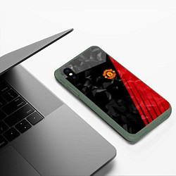 Чехол iPhone XS Max матовый FC Manchester United: Abstract, цвет: 3D-темно-зеленый — фото 2