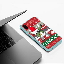 Чехол iPhone XS Max матовый Panda Dab: Xmas, цвет: 3D-мятный — фото 2