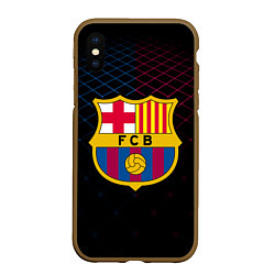 Чехол iPhone XS Max матовый FC Barcelona Lines, цвет: 3D-коричневый