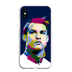 Чехол iPhone XS Max матовый Cristiano Ronaldo Art, цвет: 3D-белый