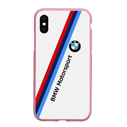 Чехол iPhone XS Max матовый BMW Motorsport: White Carbon, цвет: 3D-розовый