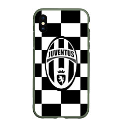 Чехол iPhone XS Max матовый FC Juventus: W&B Grid, цвет: 3D-темно-зеленый
