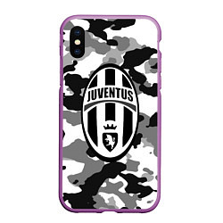 Чехол iPhone XS Max матовый FC Juventus: Camouflage, цвет: 3D-фиолетовый
