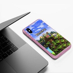 Чехол iPhone XS Max матовый Майнкрафт: Валера, цвет: 3D-розовый — фото 2
