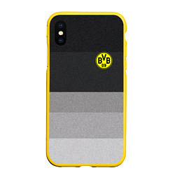 Чехол iPhone XS Max матовый ФК Боруссия: Серый стиль, цвет: 3D-желтый