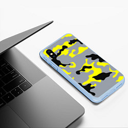 Чехол iPhone XS Max матовый Yellow & Grey Camouflage, цвет: 3D-голубой — фото 2