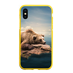 Чехол iPhone XS Max матовый Грустный медведь, цвет: 3D-желтый
