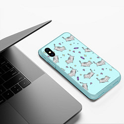 Чехол iPhone XS Max матовый Кавайные котики, цвет: 3D-мятный — фото 2