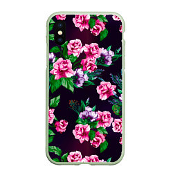 Чехол iPhone XS Max матовый Розы во тьме, цвет: 3D-салатовый