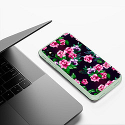 Чехол iPhone XS Max матовый Розы во тьме, цвет: 3D-салатовый — фото 2