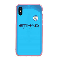 Чехол iPhone XS Max матовый FC Man City: Home 18-19, цвет: 3D-розовый