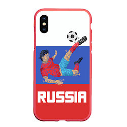 Чехол iPhone XS Max матовый Russia Footballer, цвет: 3D-красный