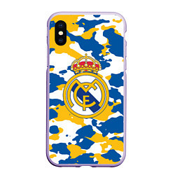 Чехол iPhone XS Max матовый Real Madrid: Camo, цвет: 3D-светло-сиреневый