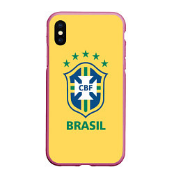 Чехол iPhone XS Max матовый Brazil Team, цвет: 3D-малиновый