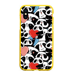 Чехол iPhone XS Max матовый Милые панды, цвет: 3D-желтый