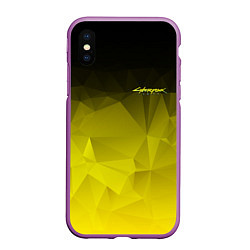 Чехол iPhone XS Max матовый Cyberpunk 2077: Yellow Poly, цвет: 3D-фиолетовый