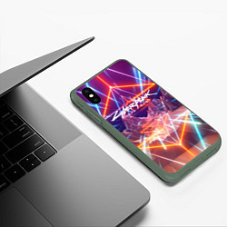 Чехол iPhone XS Max матовый Cyberpunk 2077: Neon Lines, цвет: 3D-темно-зеленый — фото 2