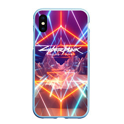 Чехол iPhone XS Max матовый Cyberpunk 2077: Neon Lines, цвет: 3D-голубой